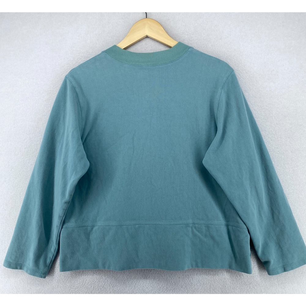 EILEEN FISHER Jacket L Heavy Brushed Jersey Cotton Track Full Zip Blue VTG - Picture 4 of 13